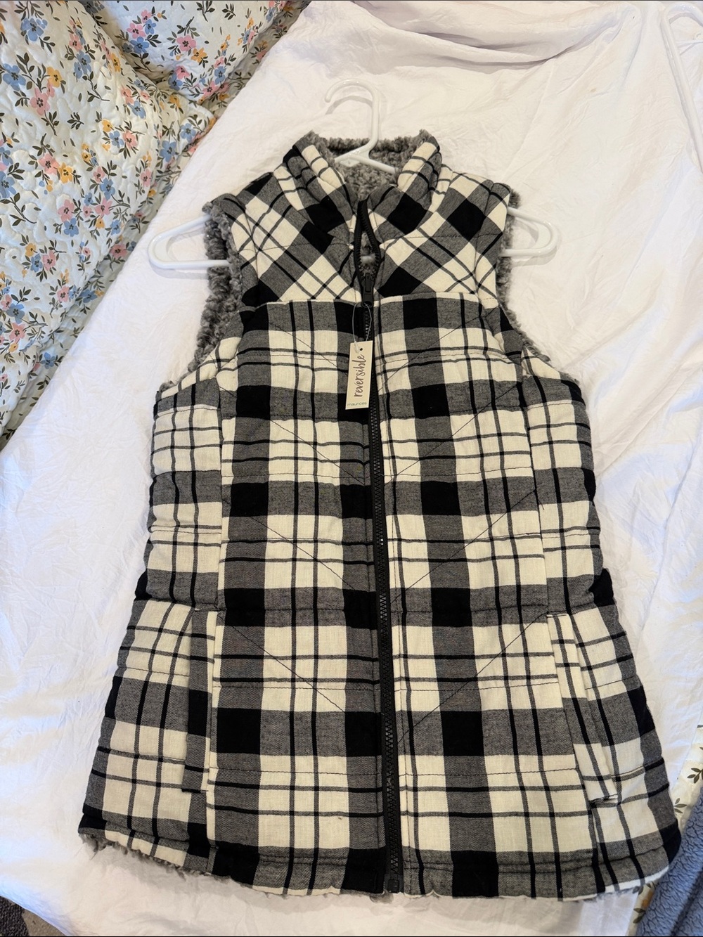 Maurices Black & White Plaid Quilted Vest
